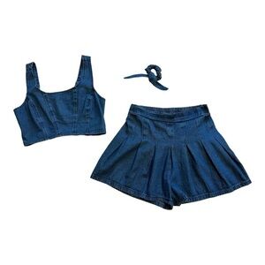 Japana Crop Top High Waisted Shorts & Scrunchie 3 Piece Outfit - Size Medium